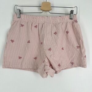 Wild Indigo Pink Women Medium Seersucker Bow Embroidered Pajama Lounge Shorts